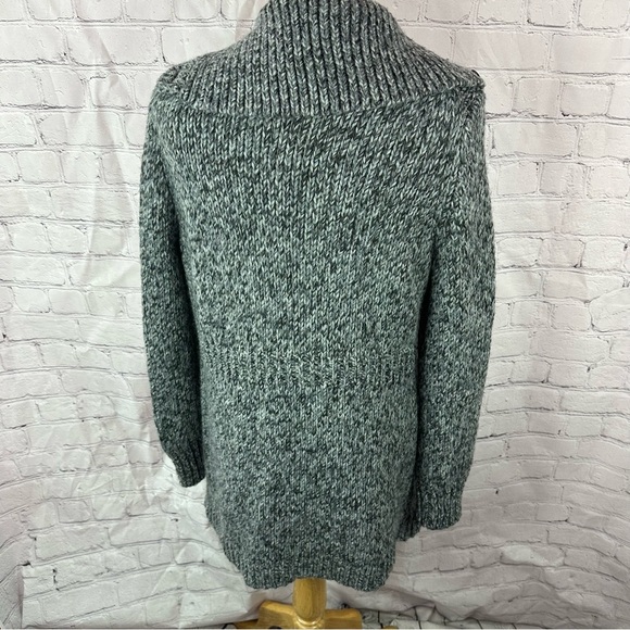 Talbots Charcoal tweed Button-Up Cardigan sweater sz L wool blend cowl neck - Picture 4 of 8